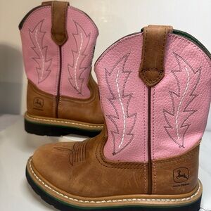 CUTE Kids Cowgirl 13 M John Deere Johnny Popper Leather Western Boots Pink Brown